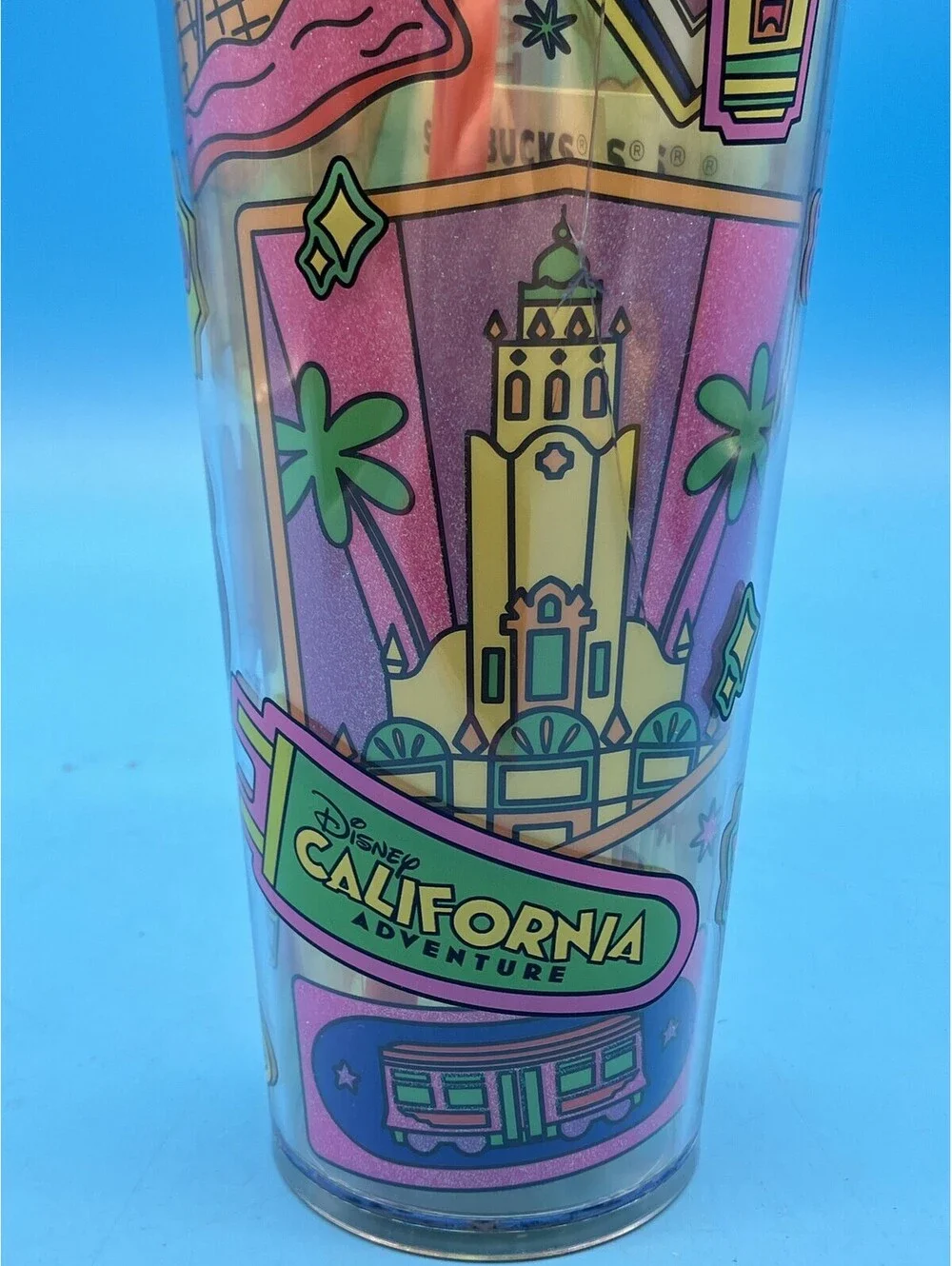 Starbucks Disney California Adventure Cold Cup Tumbler Multicolor Straw Lid